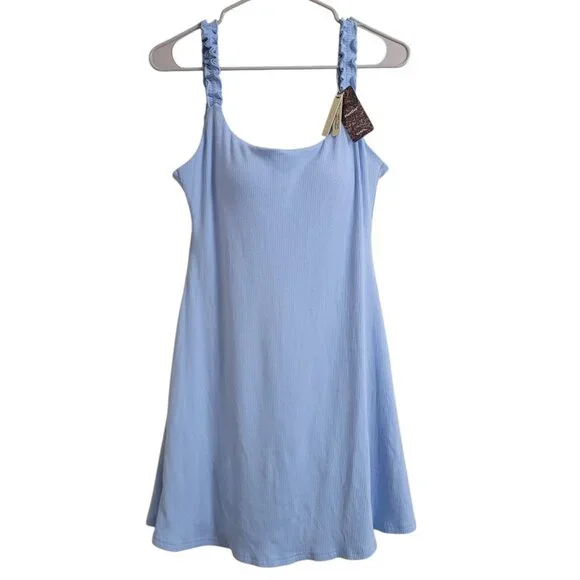 NEW OGL Move Size M Plantive Elf Brami Mini Dress With Shorts Baby Blue Ribbed - Picture 4 of 17